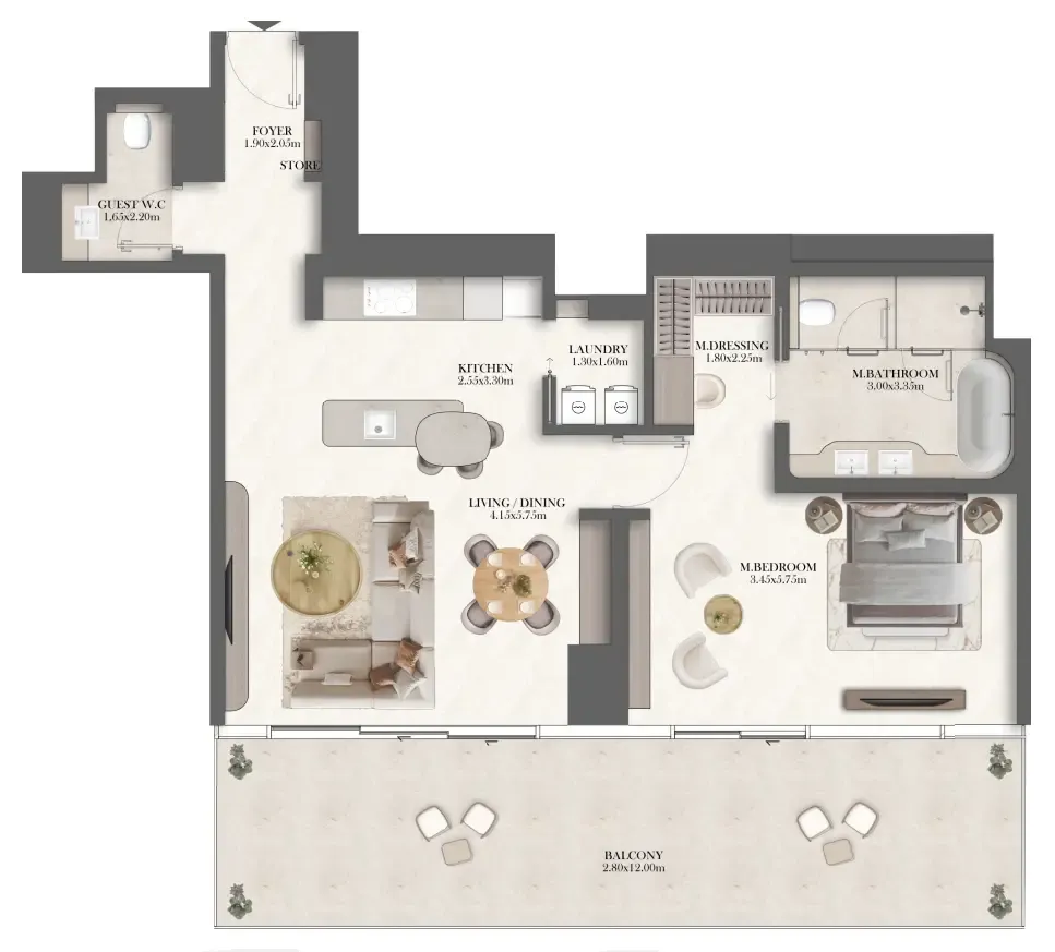 1 bedroom Apartments floor plan at Jumeirah Residences at Al Maryah Island