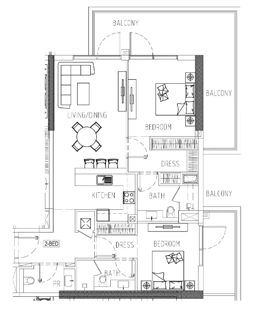 2 bedroom Apartments floor plan at Damac Riverside Views