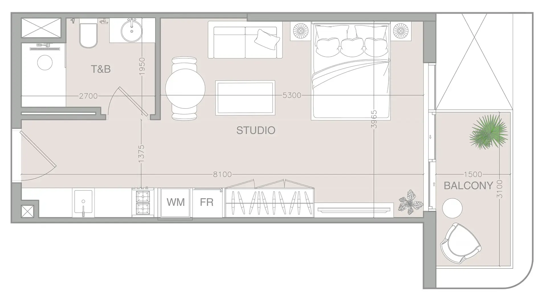 0 bedroom Apartments floor plan at 1WOOD Residence 2