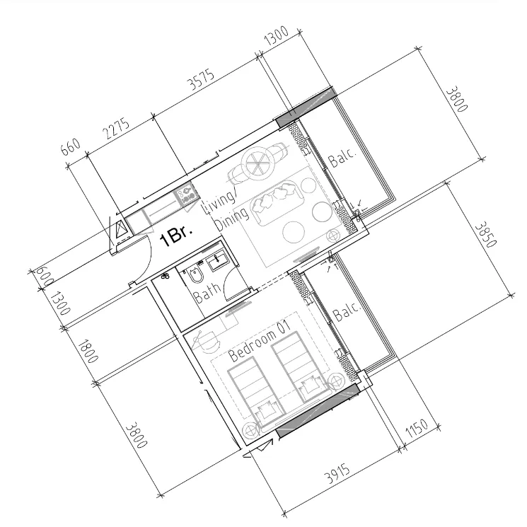 1 bedroom Apartments floor plan at Damac Hills 2 - Hotel Edge by Rotana