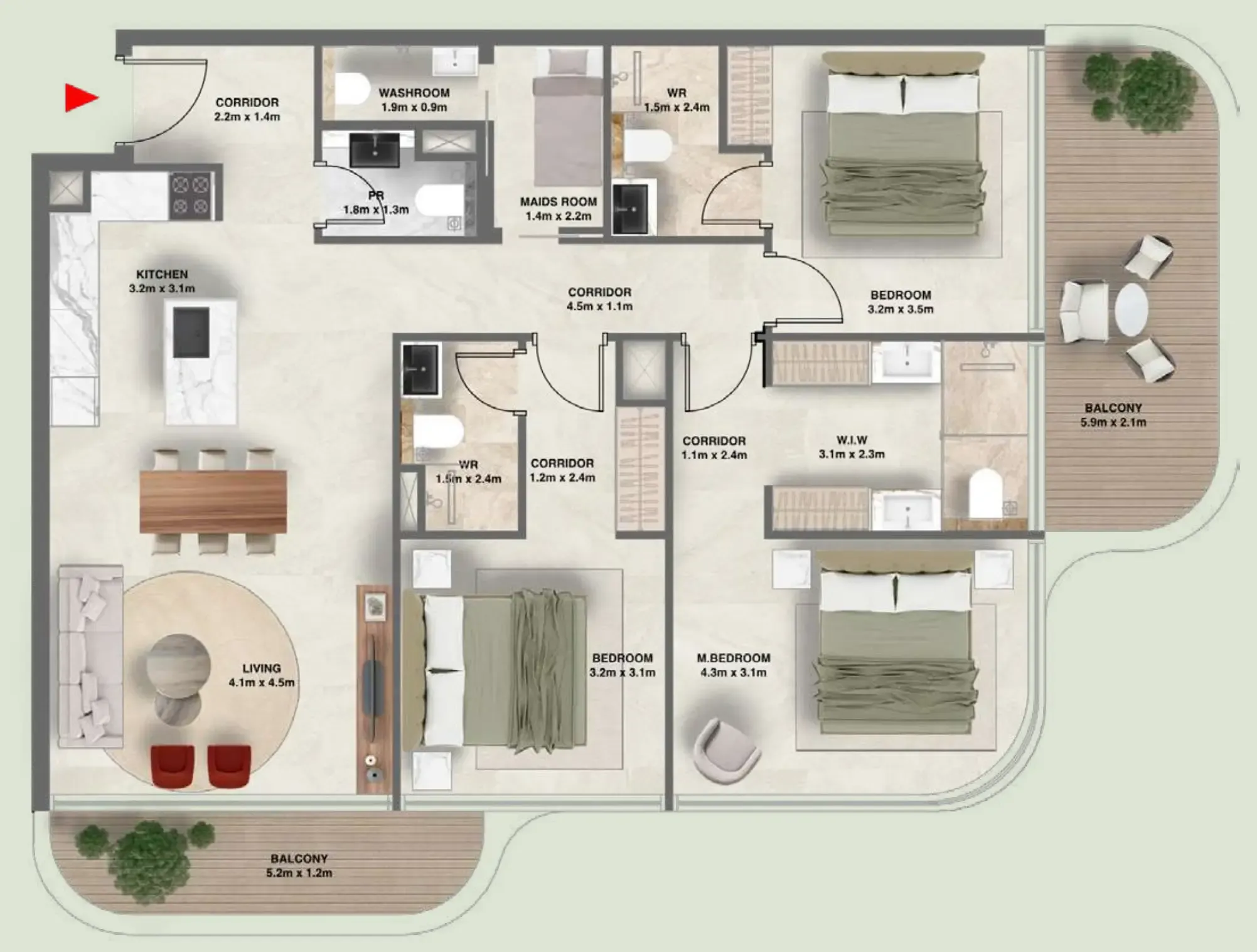 3.5 bedroom Apartments floor plan at The Tides