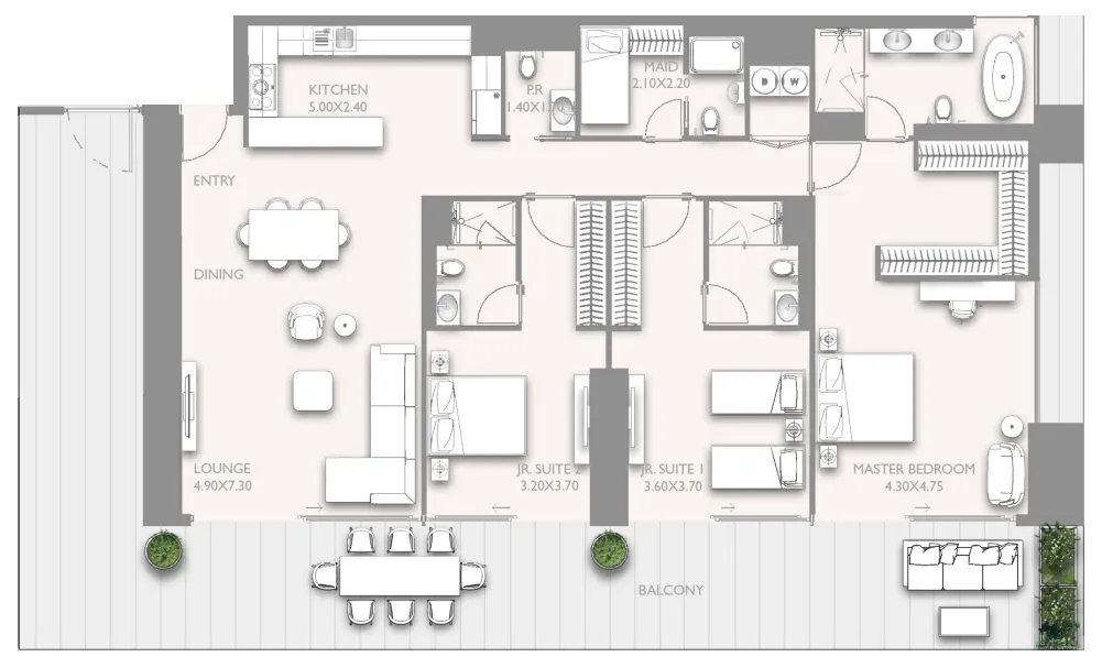 3.5 bedroom Apartments floor plan at Fairmont Residences Solara Tower
