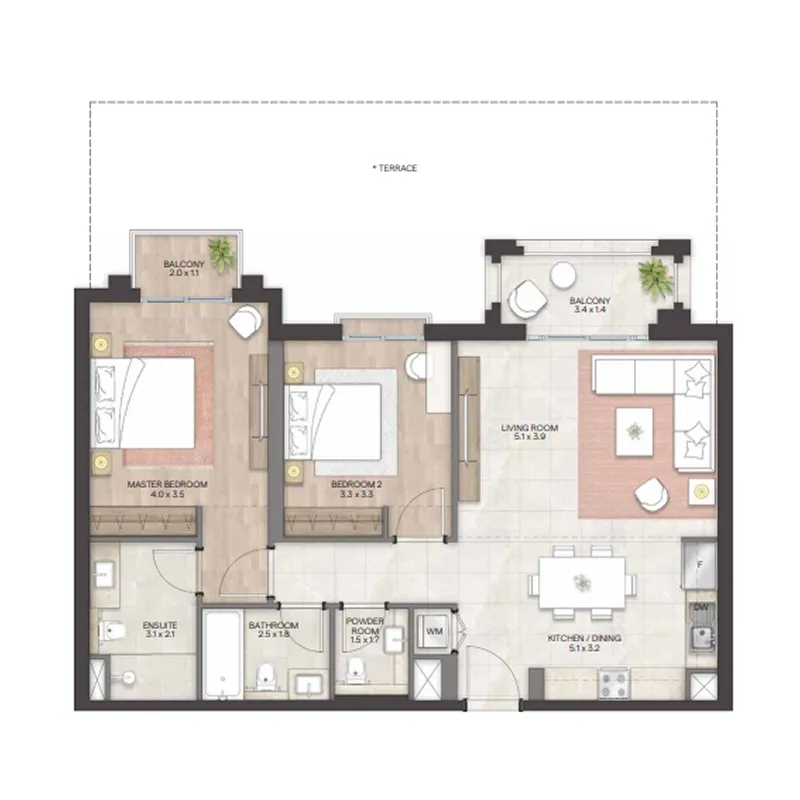 2 bedroom Apartments floor plan at Bloom Living - Granada