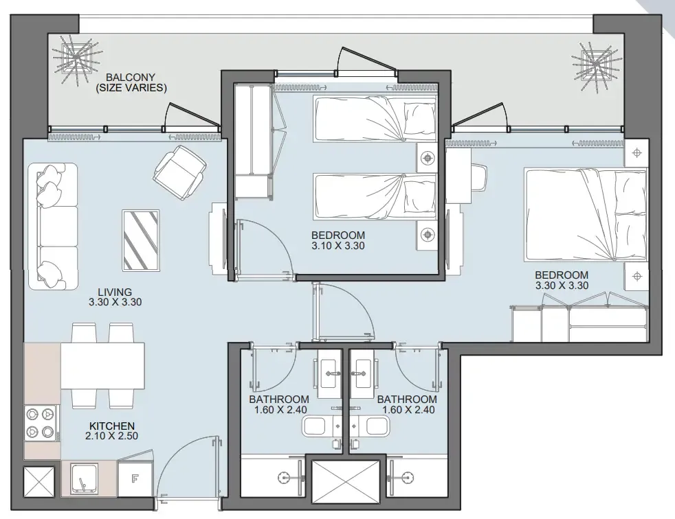 2 bedroom Apartments floor plan at Alba Tower