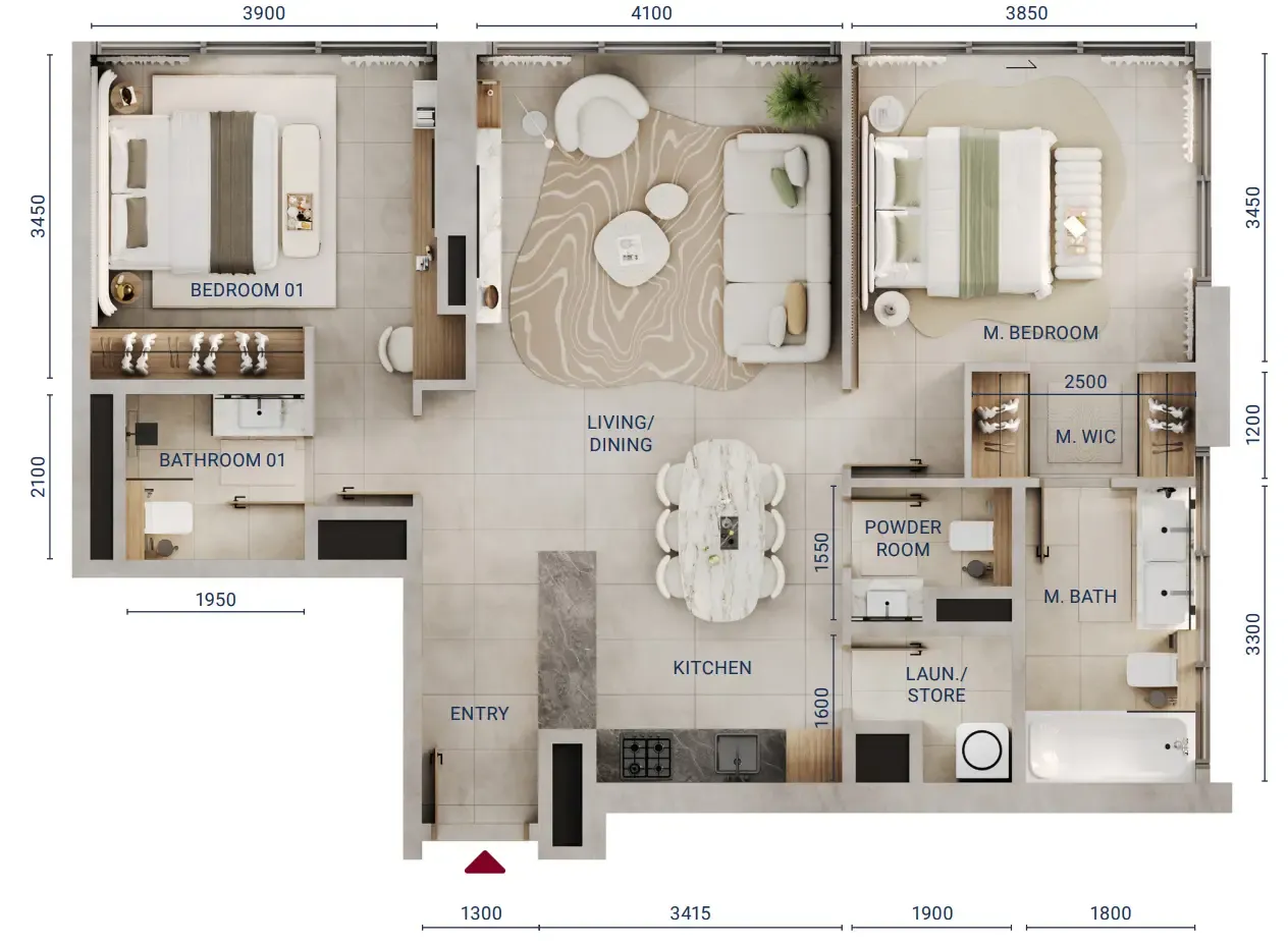 2 bedroom Apartments floor plan at Mirdad