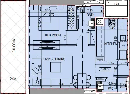 1 bedroom Apartments floor plan at Binghatti Sky Terraces