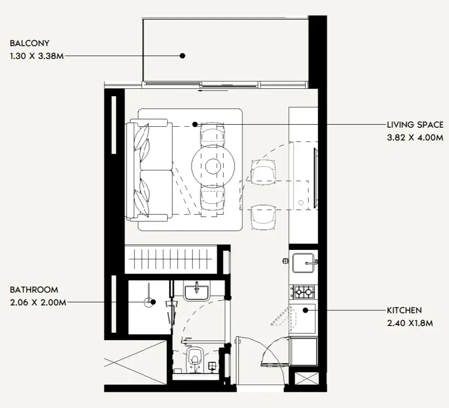 0 bedroom Apartments floor plan at Jaddaf Beach Oasis
