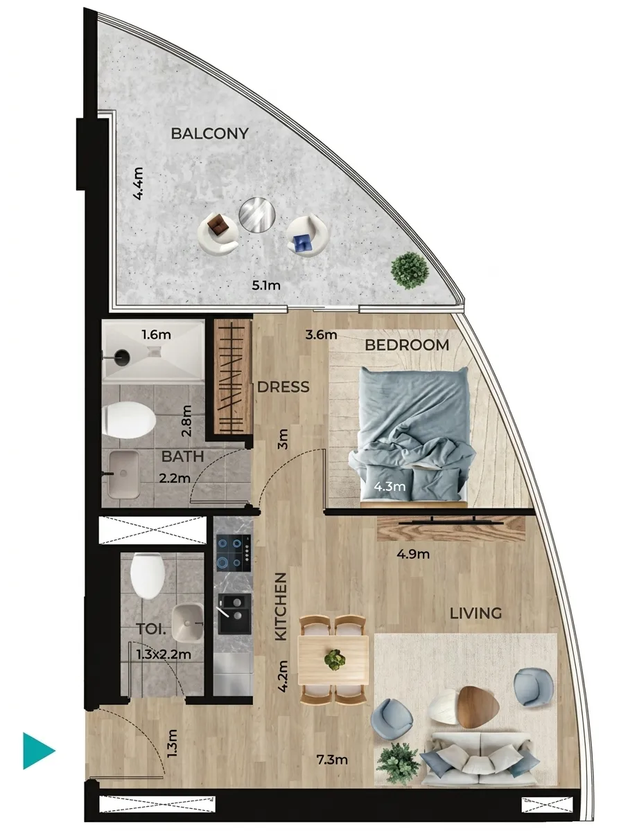 1 bedroom apartments floor plan at Waterfront by Missoni