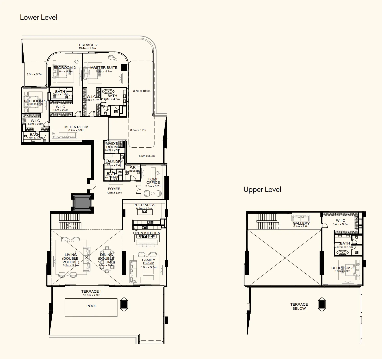 4.5 bedroom Duplex floor plan at Orla Dorchester Collection