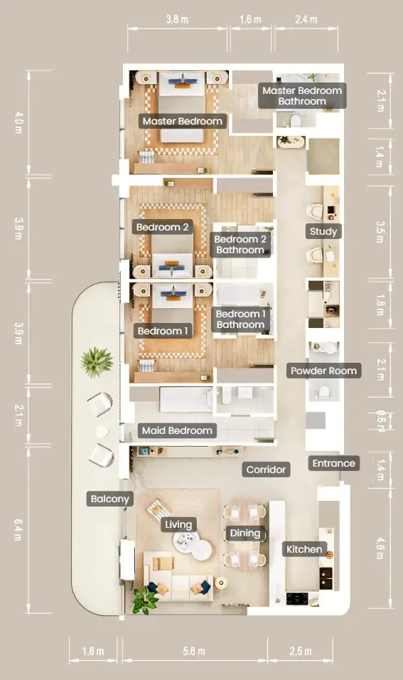 3.5 bedroom Apartments floor plan at The Beach House Fahid