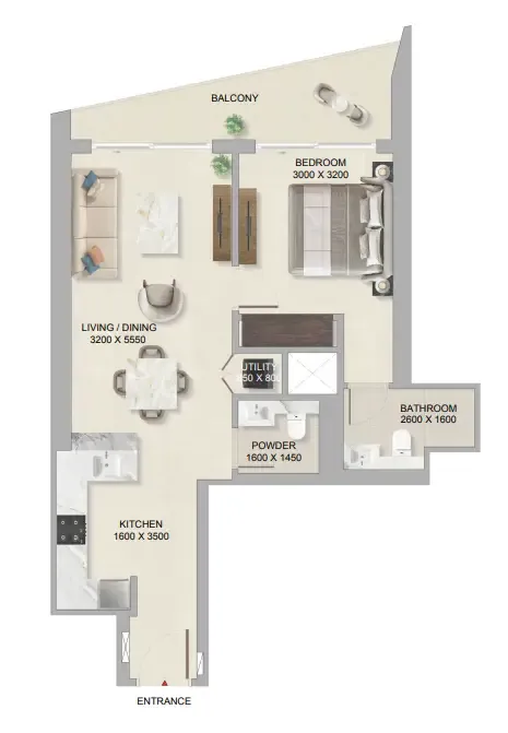 1 bedroom Apartments floor plan at The Tranquil at Sobha Central