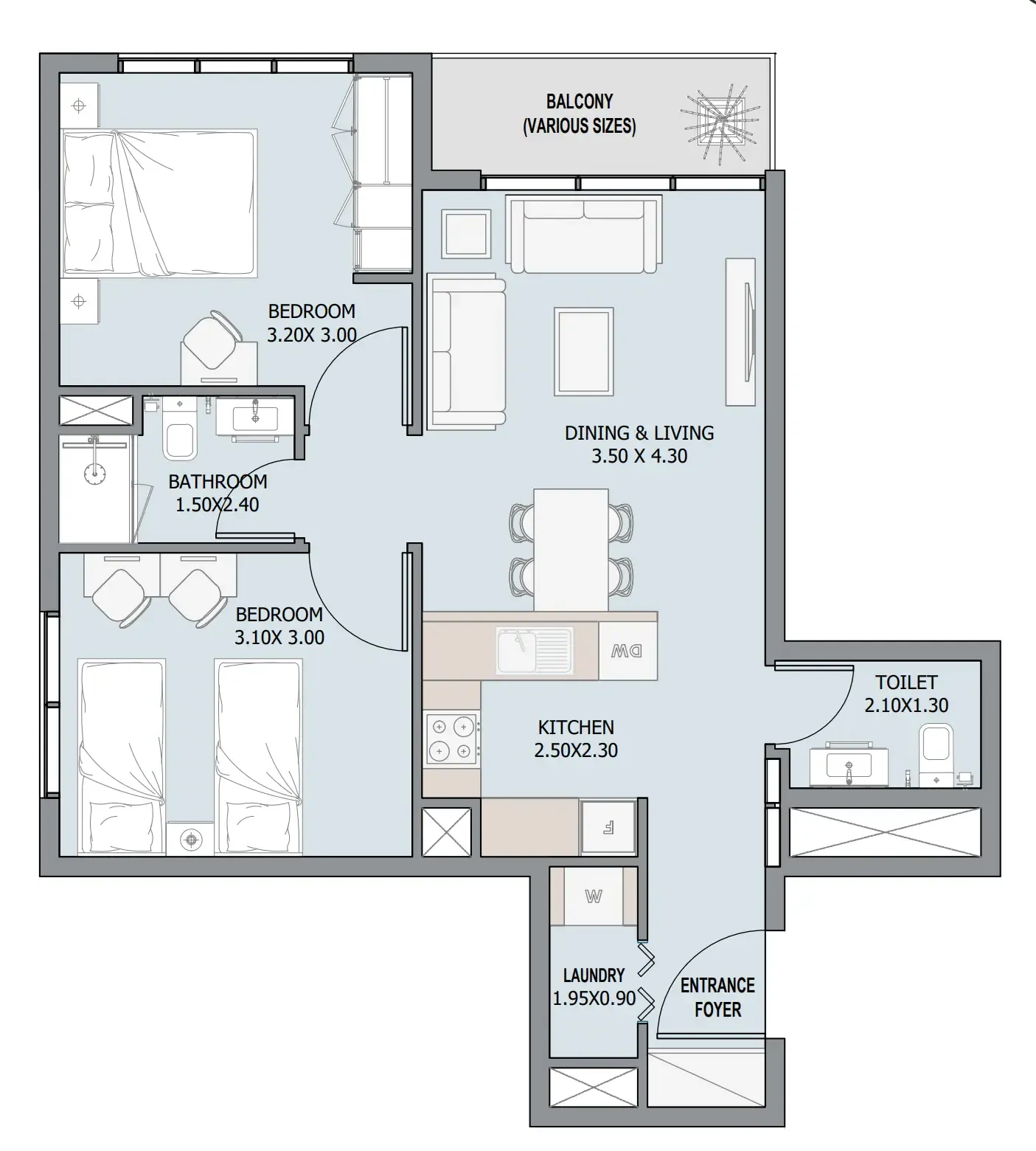 2 bedroom Apartments floor plan at Verdana III
