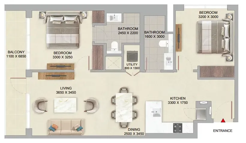 2 bedroom Apartments floor plan at The Woods at Sobha Sanctuary