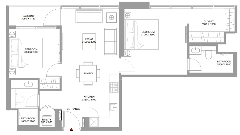 2 bedroom Apartments floor plan at Pristine Beach Residences