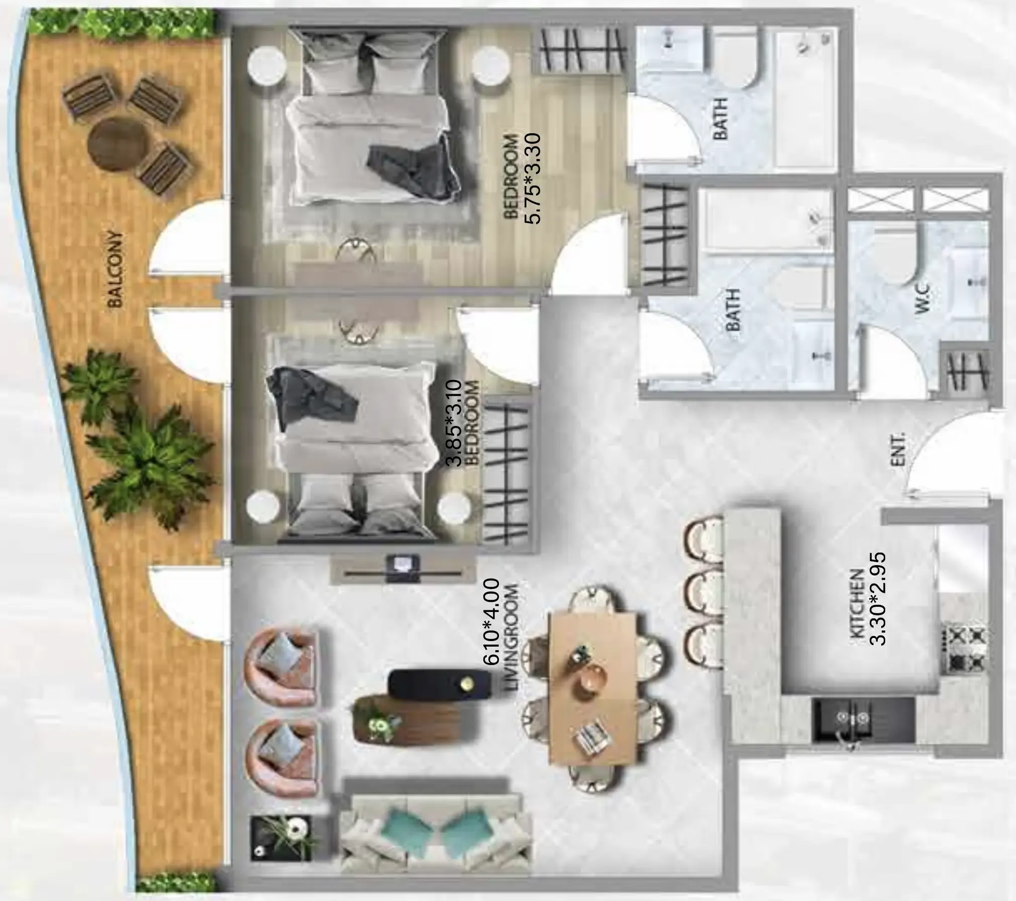2 bedroom Apartments floor plan at 311 Boulevard