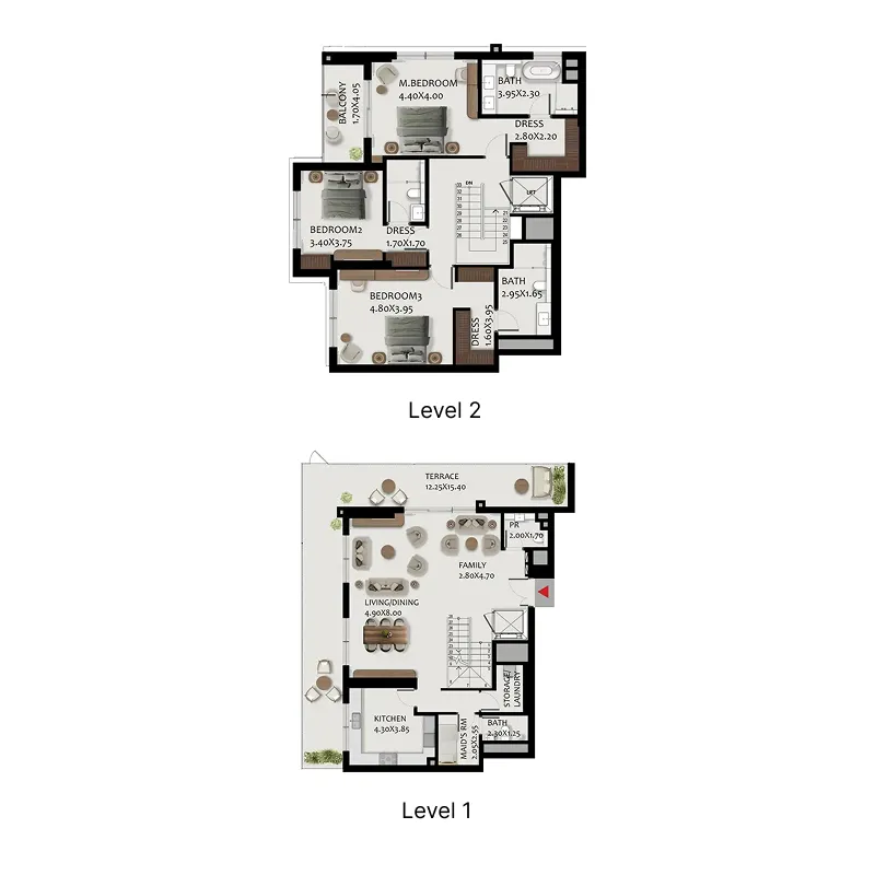 3.5 bedroom Duplex floor plan at Boulevard Park at Wasl Gate