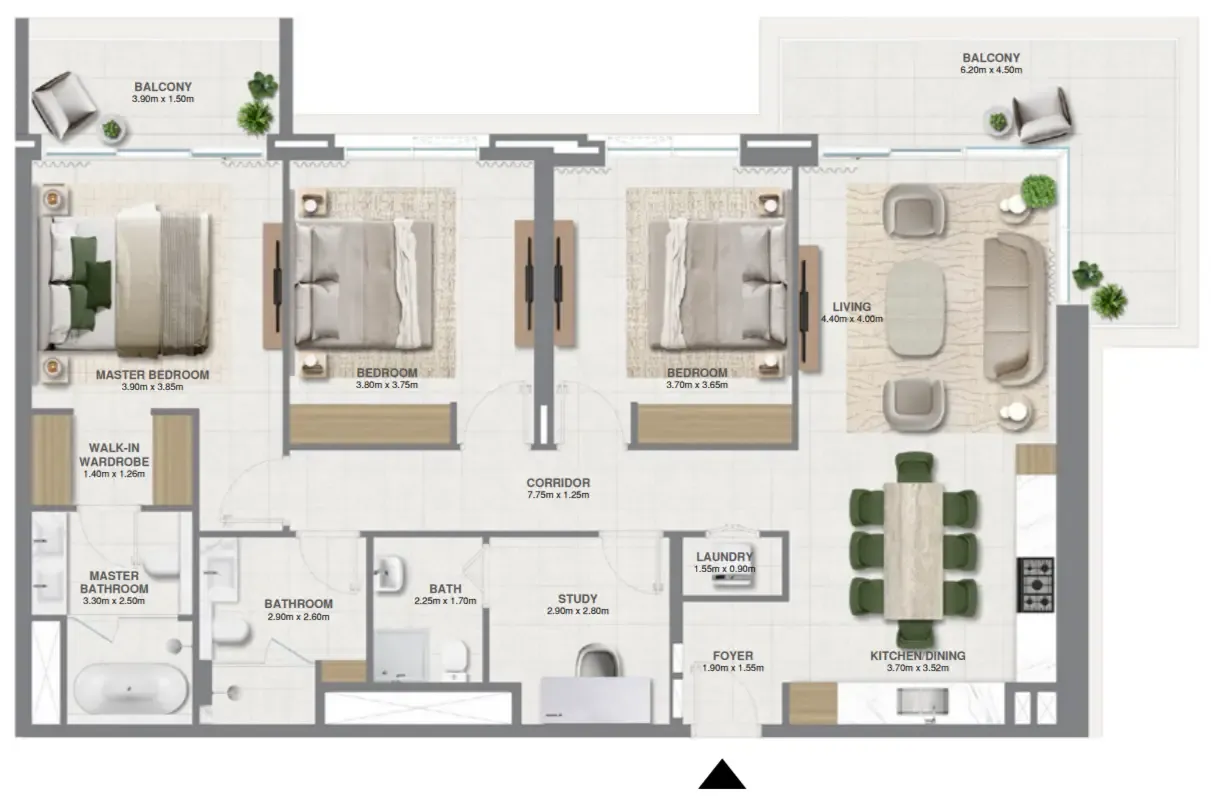 3 bedroom Apartments floor plan at Golf Verge