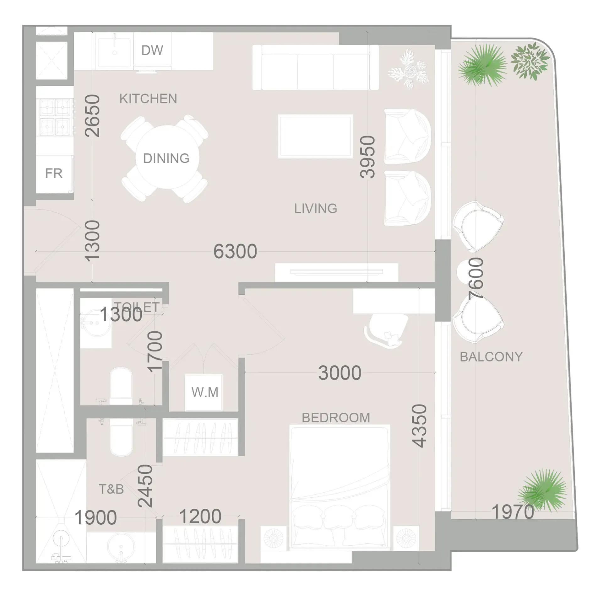 1 bedroom Apartments floor plan at ELAR1S Sky