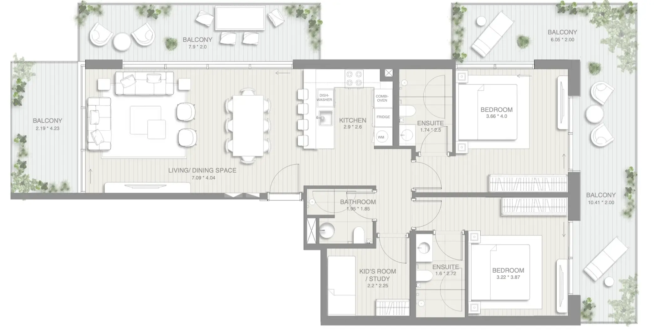 2.5 bedroom Apartments floor plan at Sol Levante