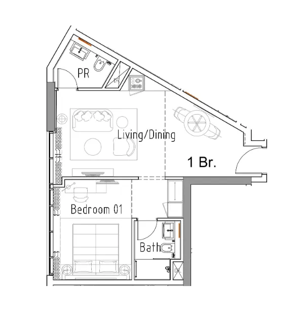 1 bedroom Apartments floor plan at Damac Hills 2 - Hotel Edge by Rotana