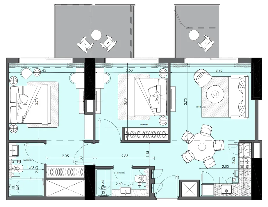 2 bedroom Apartments floor plan at Azizi Wasel