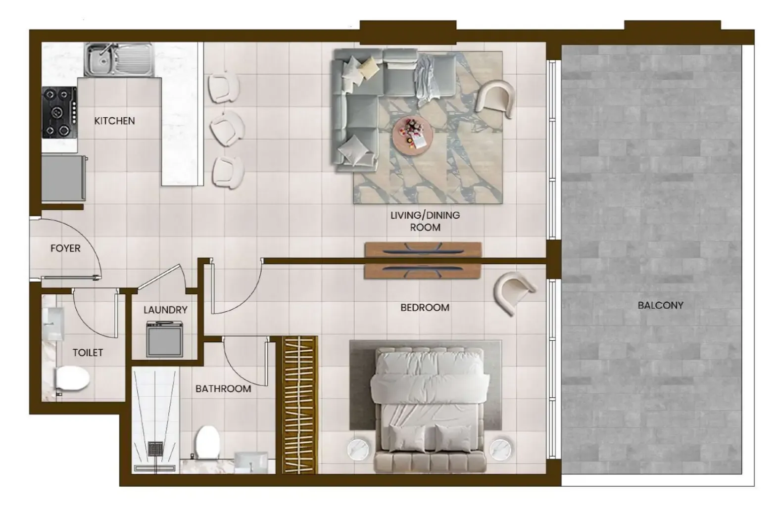 1 bedroom Apartments floor plan at Butterfly Towers