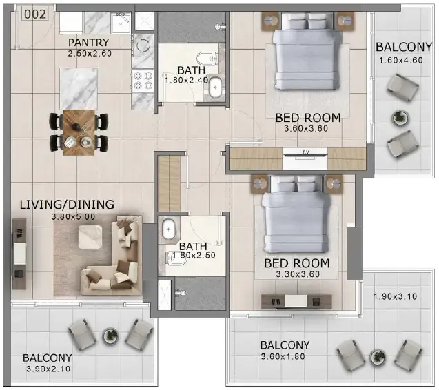 2 bedroom Apartments floor plan at Arlington Park 2