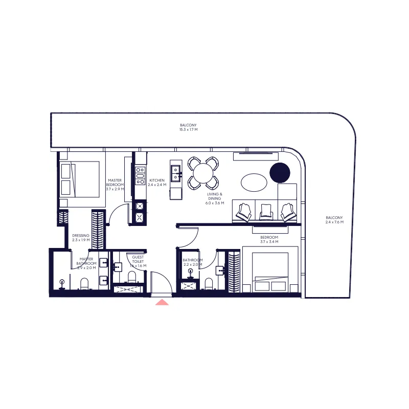 2 bedroom Apartments floor plan at Inaura Hotels & Residences Downtown