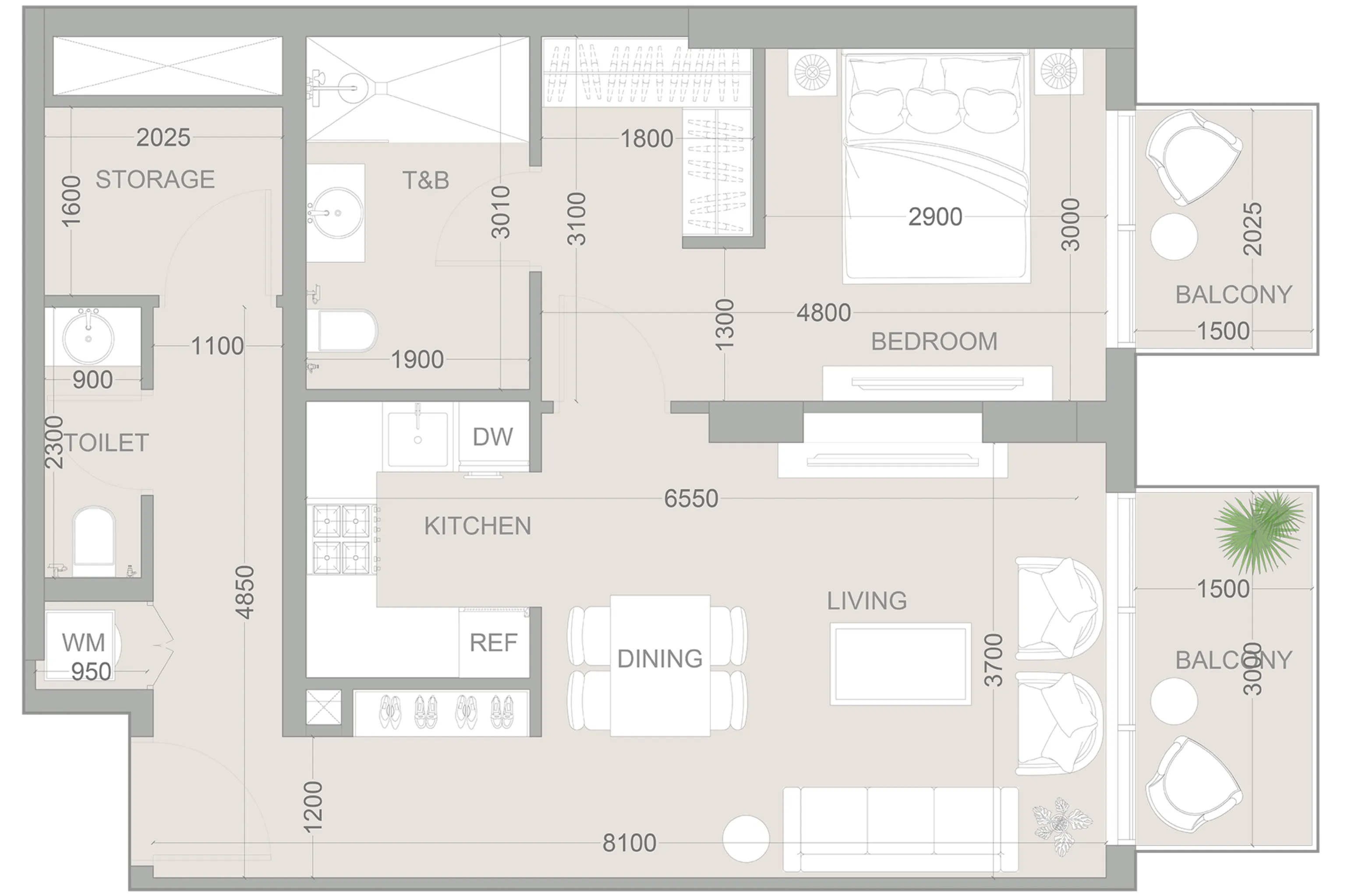 1.5 bedroom Apartments floor plan at 1WOOD Residence 2