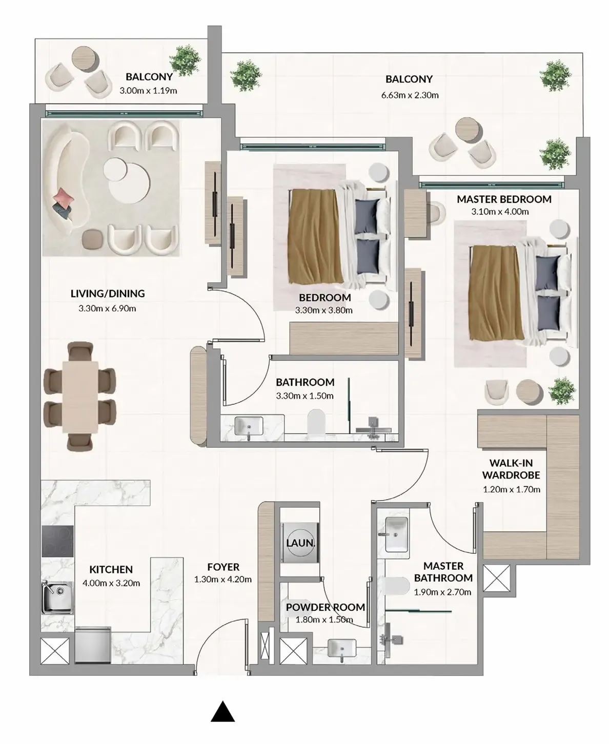 2 bedroom Apartments floor plan at Woodland Terraces