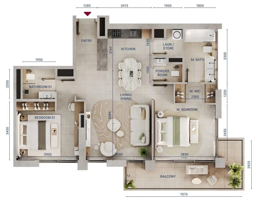 2 bedroom Apartments floor plan at Mirdad
