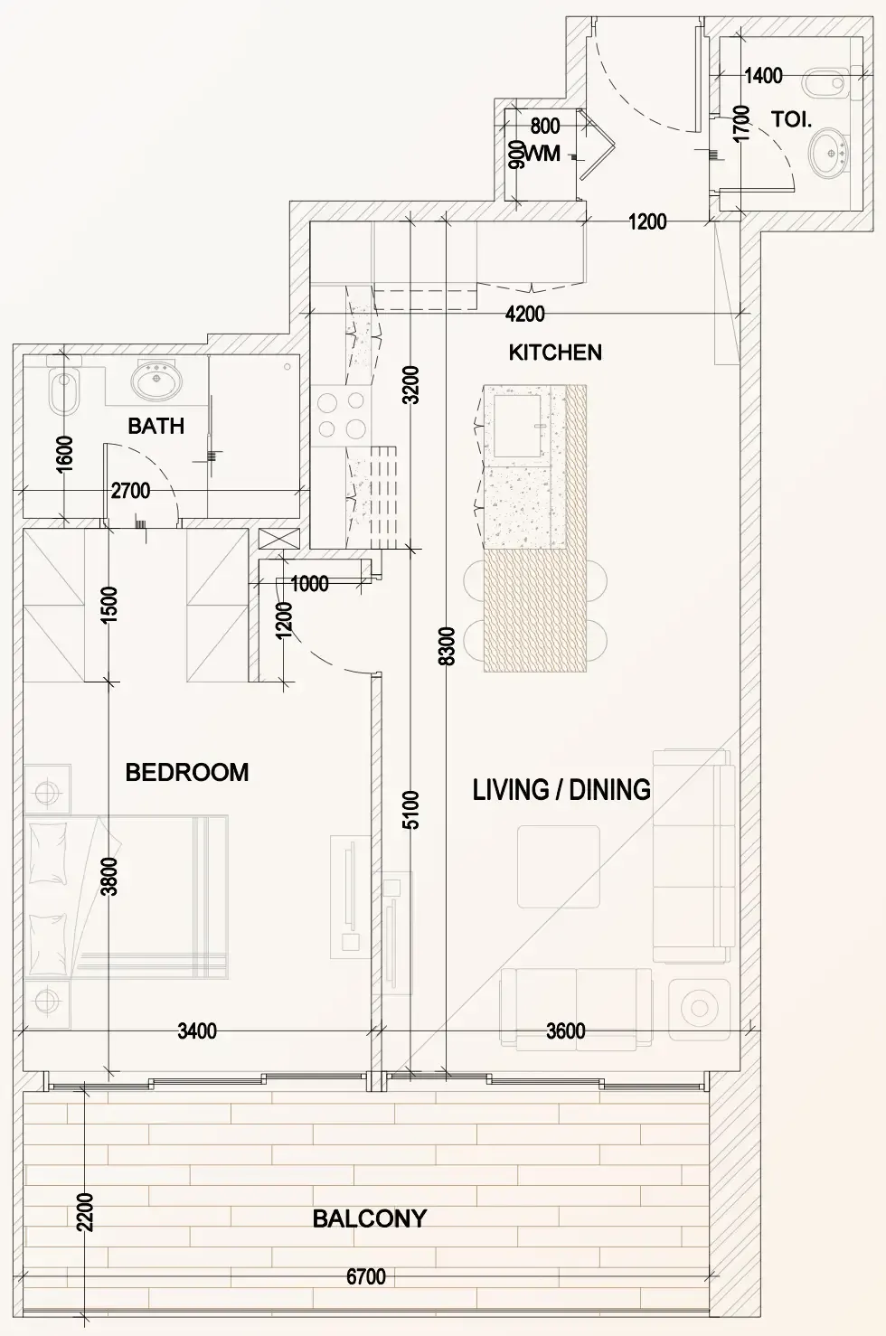 1 bedroom Apartments floor plan at Bling Avenue 1