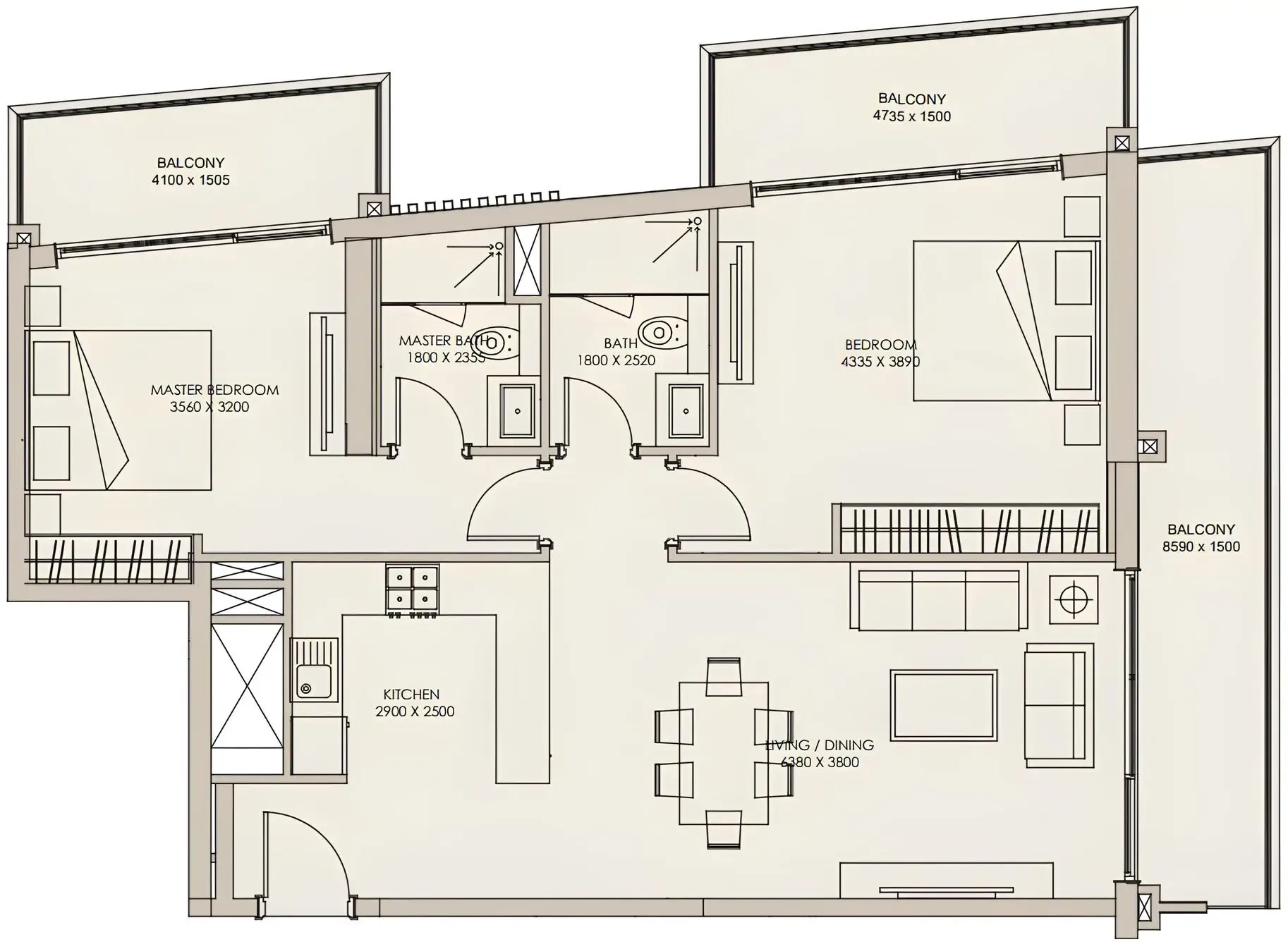 2 bedroom Apartments floor plan at Nirvana Residences 1