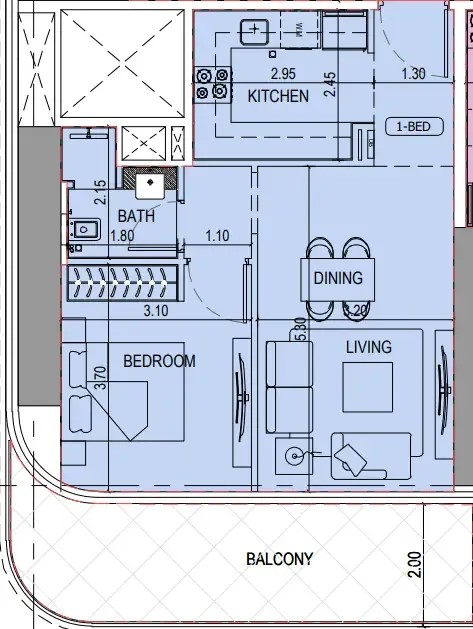1 bedroom Apartments floor plan at Binghatti Sky Terraces
