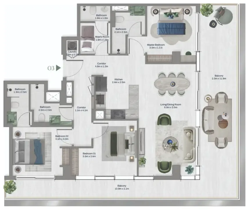 3.5 bedroom apartments floor plan at Oceara Park View Residences Phase 1