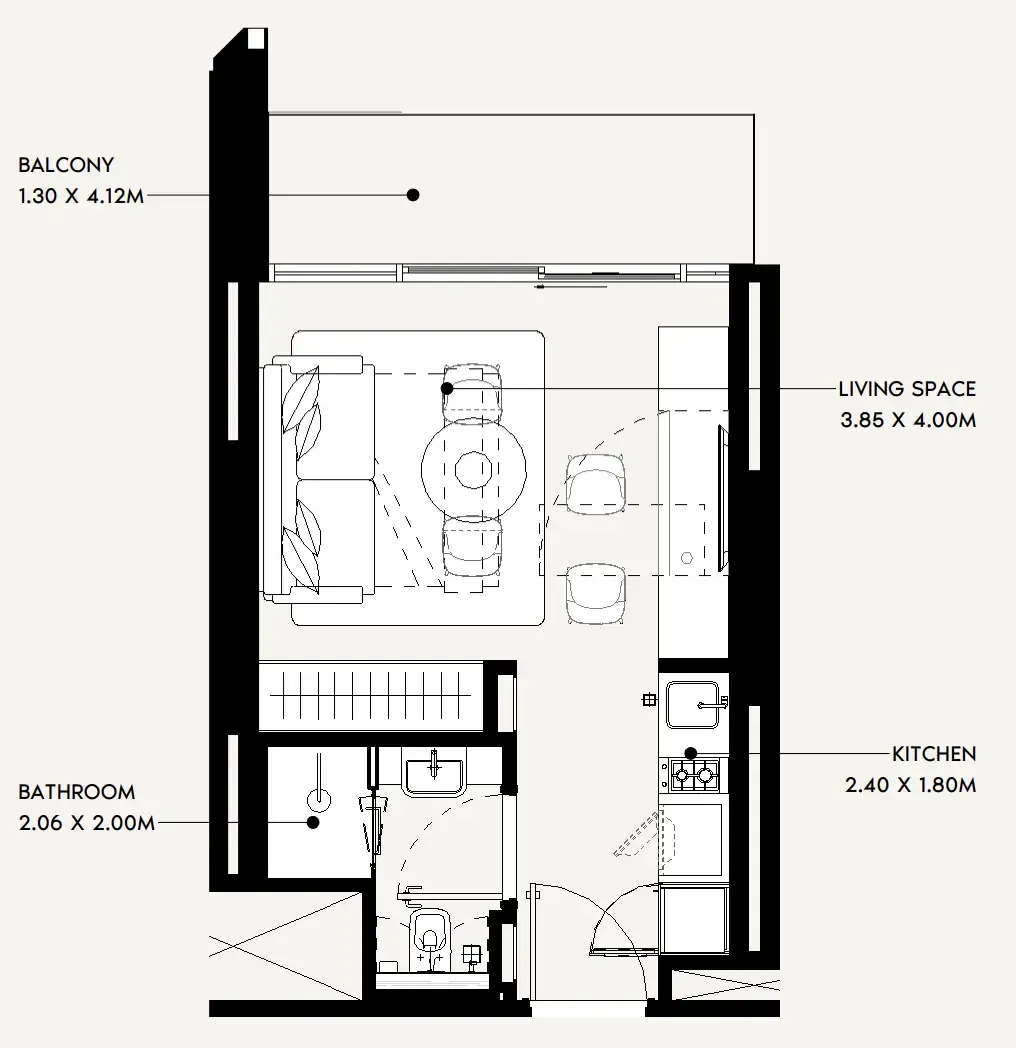 0 bedroom Apartments floor plan at Jaddaf Beach Oasis