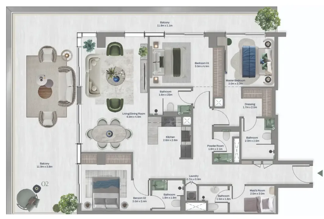 3.5 bedroom apartments floor plan at Oceara Park View Residences Phase 1