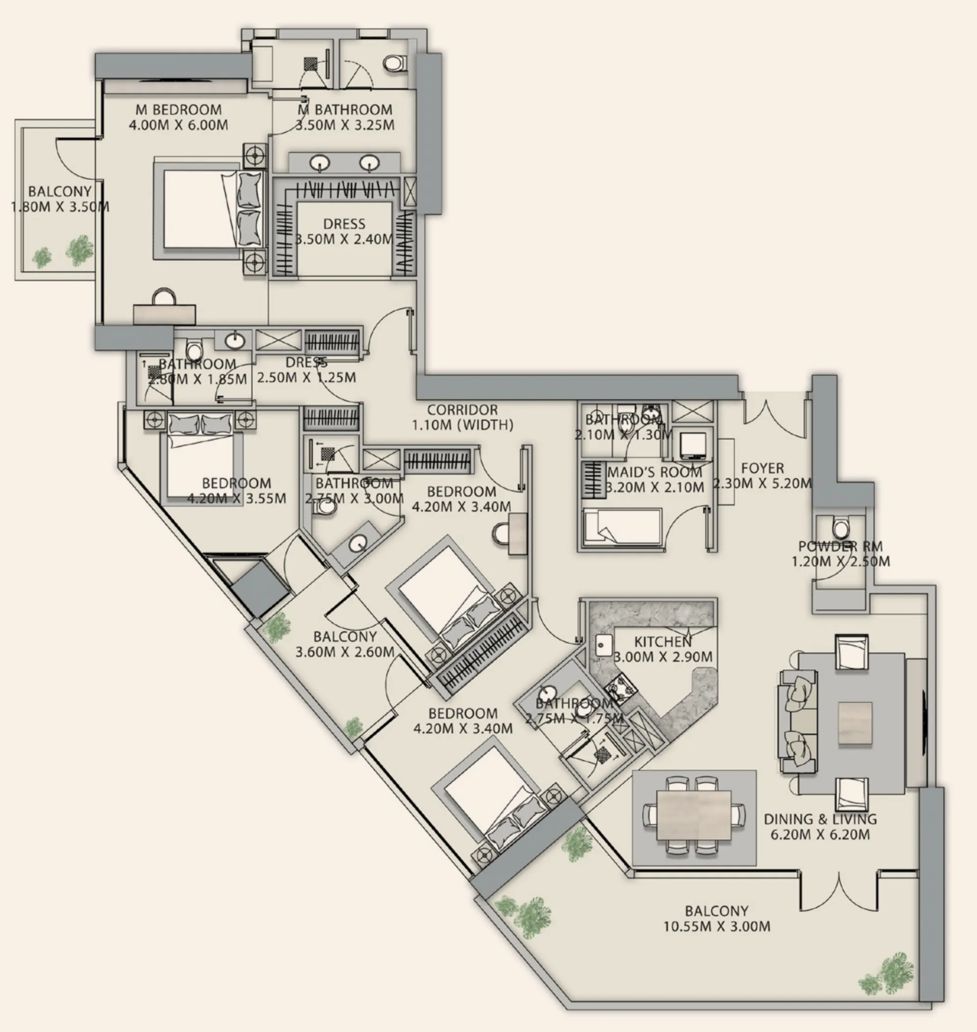 4.5 bedroom Penthouse floor plan at Velor Penthouses