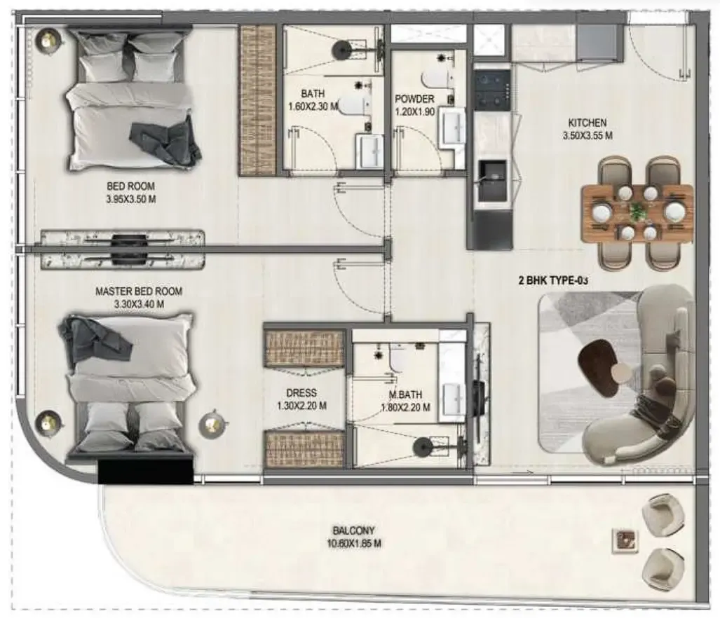 2 bedroom Apartments floor plan at Divine Elements