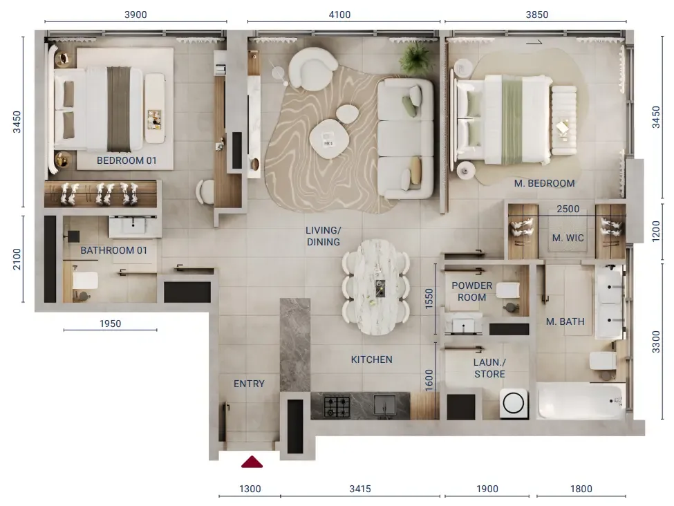 2 bedroom Apartments floor plan at Mirdad