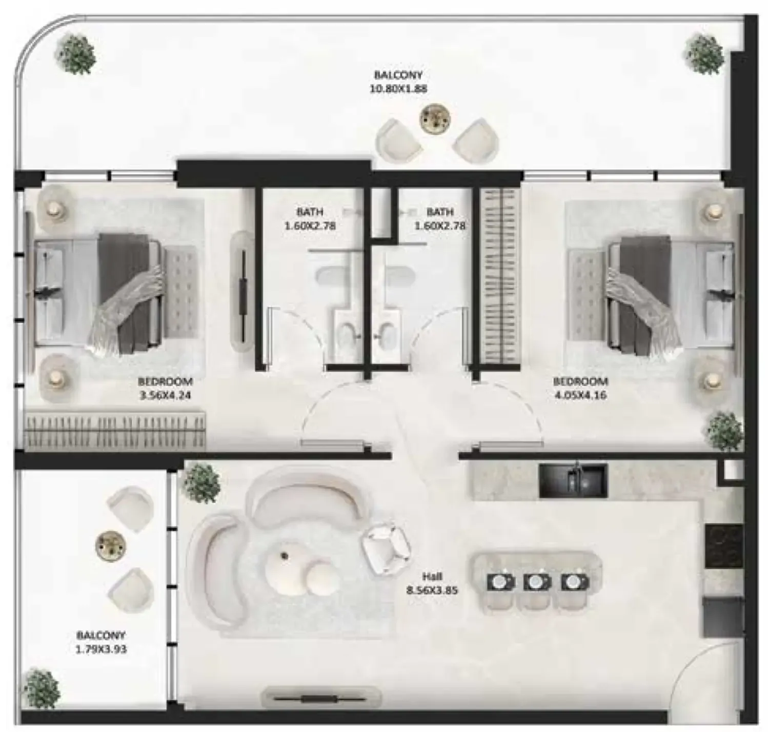 2 bedroom Apartments floor plan at SquareX One