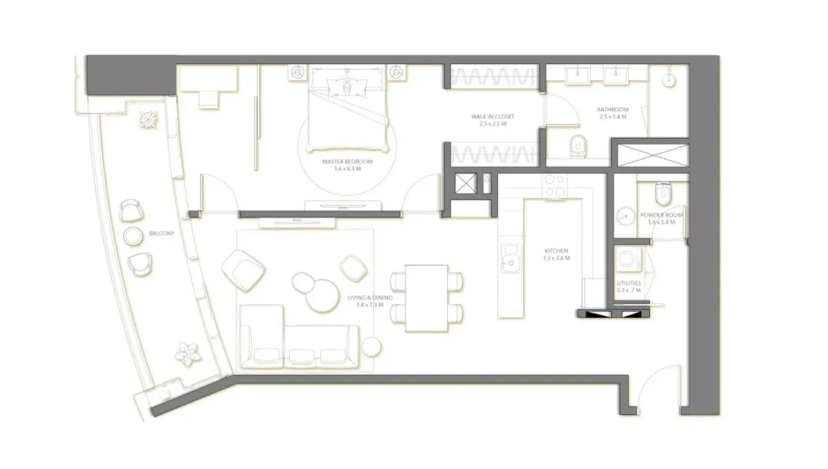 1 bedroom Apartments floor plan at Palm Beach Tower 3