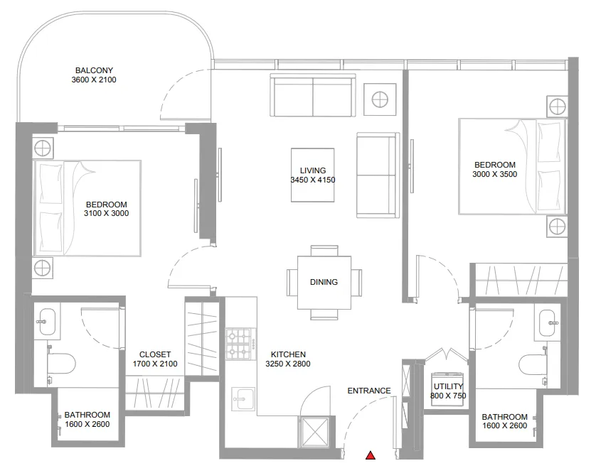 2 bedroom Apartments floor plan at Pierside Marina Residences
