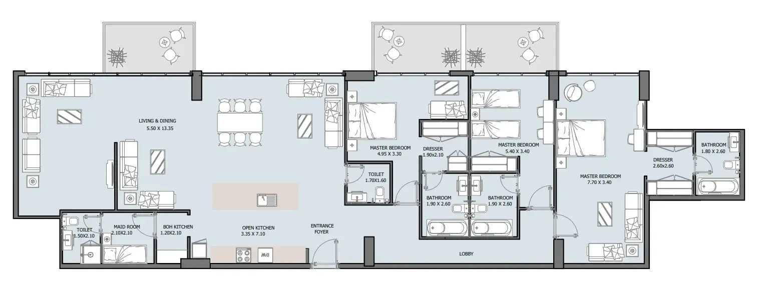 3.5 bedroom Penthouse floor plan at Oceana