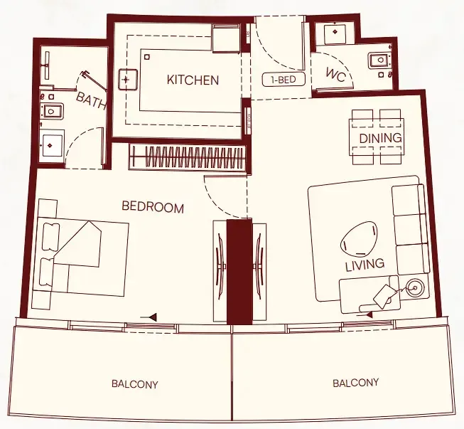 1 bedroom Apartments floor plan at Binghatti Skyflame