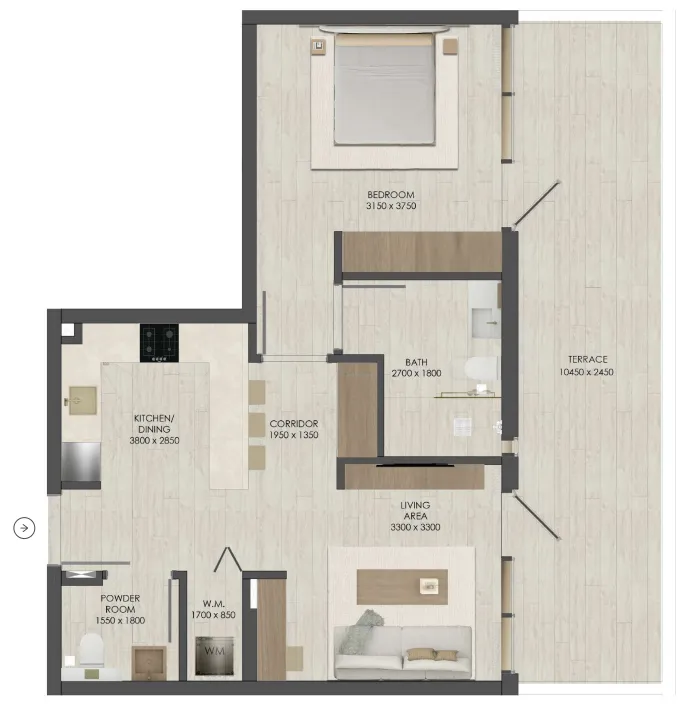 1 bedroom Apartments floor plan at JAD 288