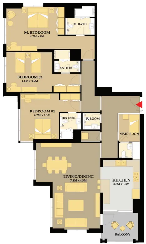 3 bedroom Apartments floor plan at Riva Residence