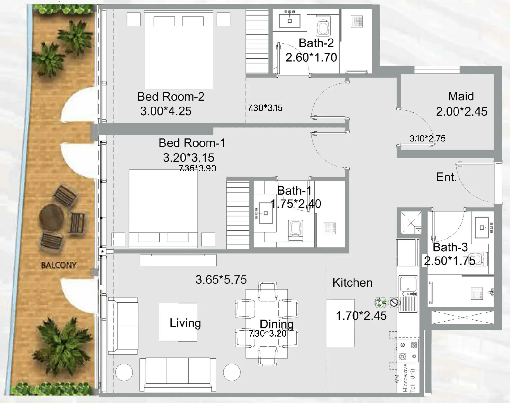 2 bedroom Apartments floor plan at 311 Boulevard