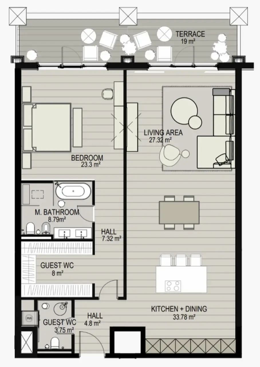 1 bedroom Apartments floor plan at Raffles The Palm Dubai