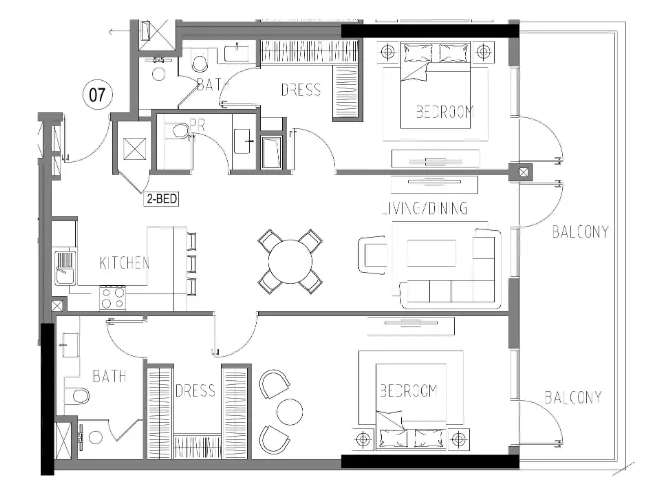 2 bedroom Apartments floor plan at Damac Riverside Views